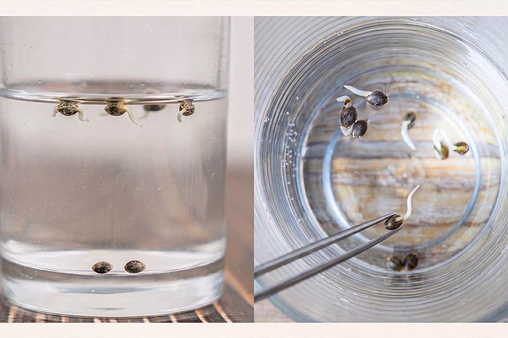 Cannabis seeds floating and beginning to sink in water Cannabis seeds floating and beginning to sink in a clear glass of room-temperature water