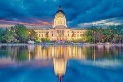 Saskatchewan capital building with reflection in water
