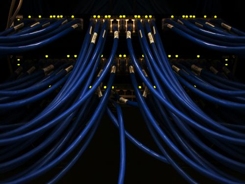 close-up of cables in server