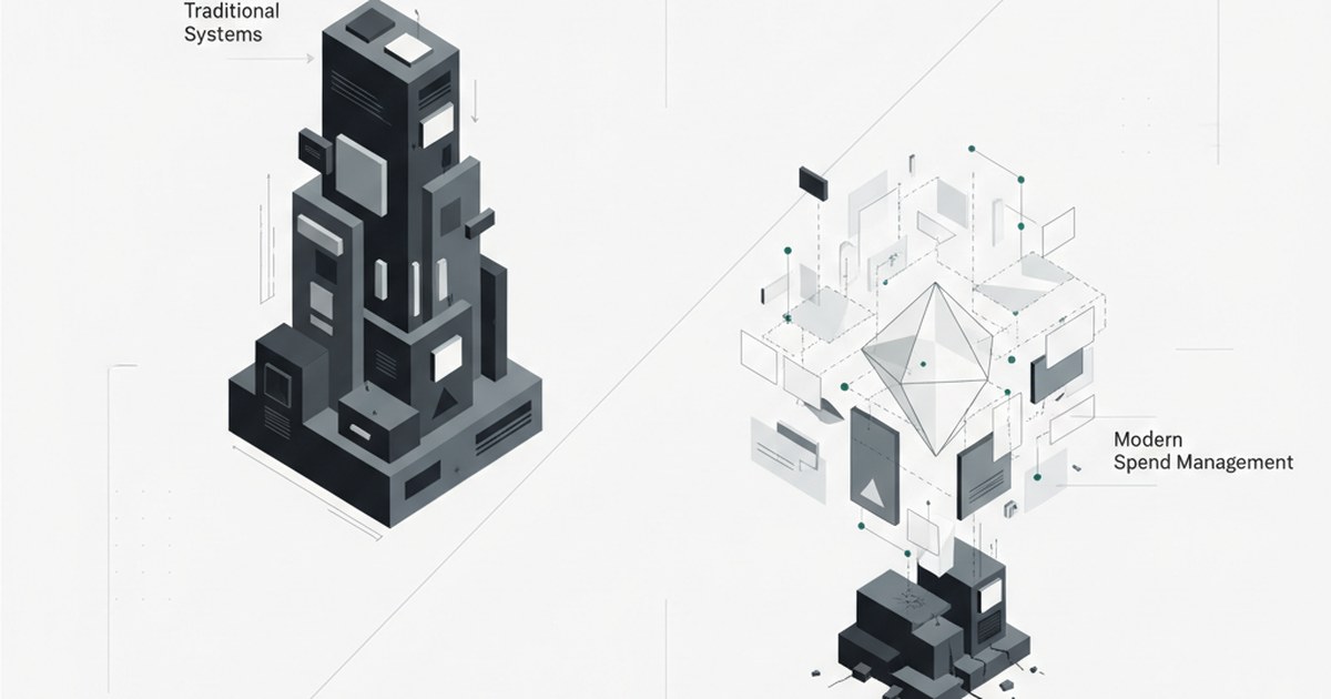 Editorial illustration for: **Why Traditional Systems Can’t Keep Up With Modern Spend Management**
