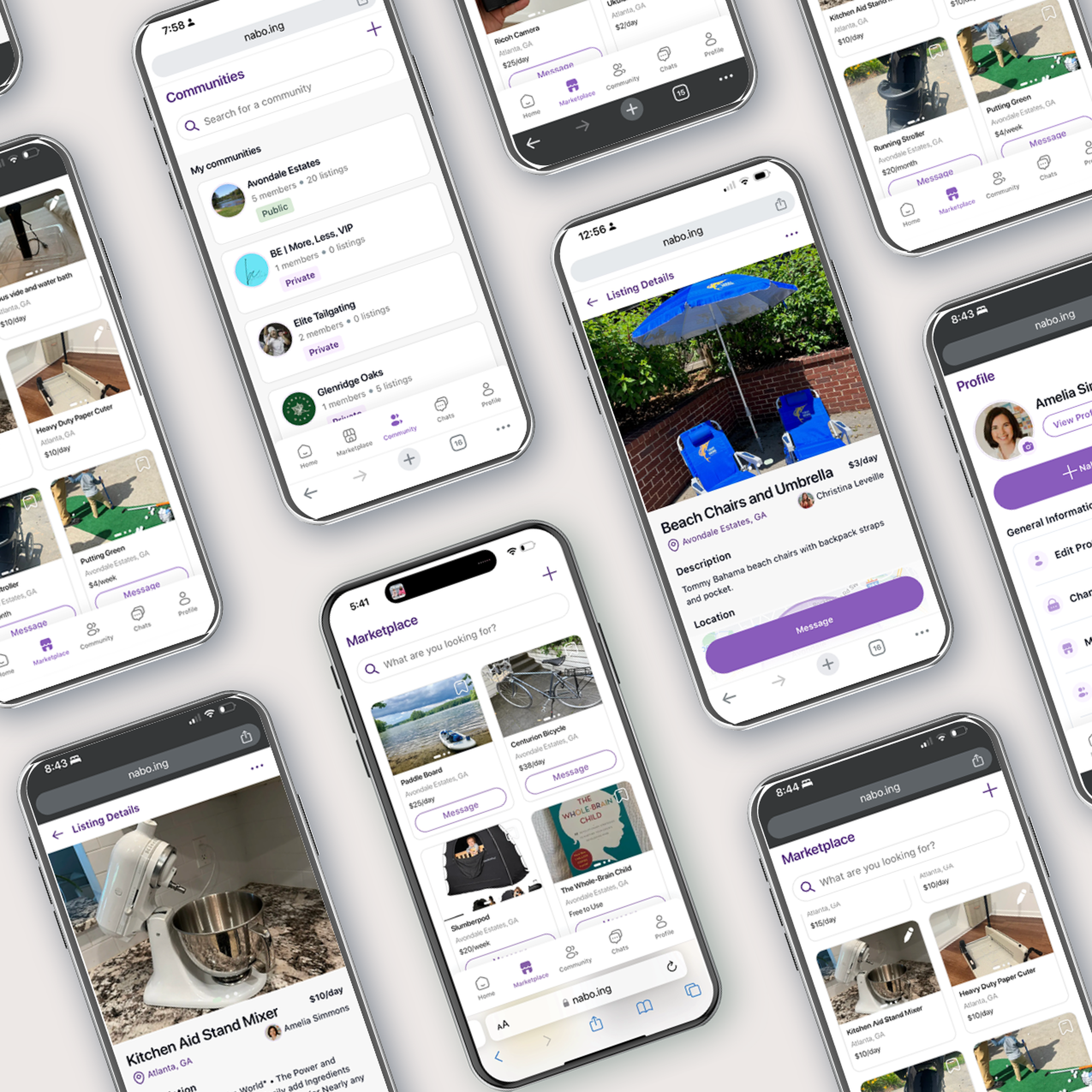 Picture of phones showing screens from Nabo app