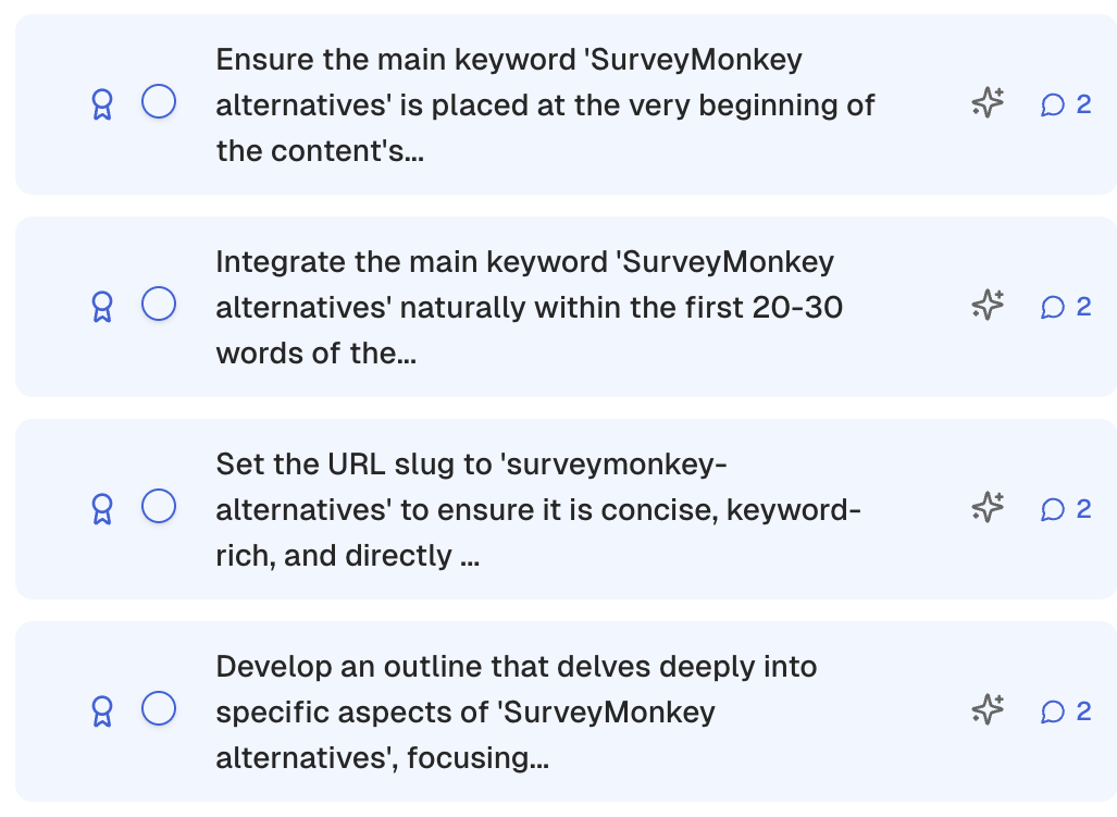 Standard SEO best practices checklist item example