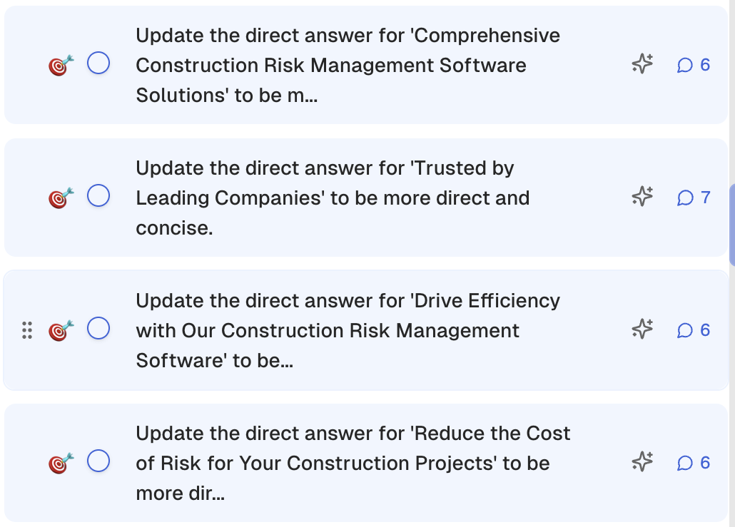 Direct answer checklist item example