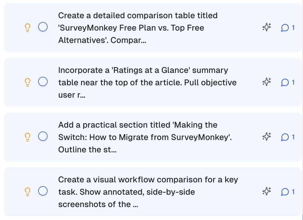 AI suggestions checklist item example