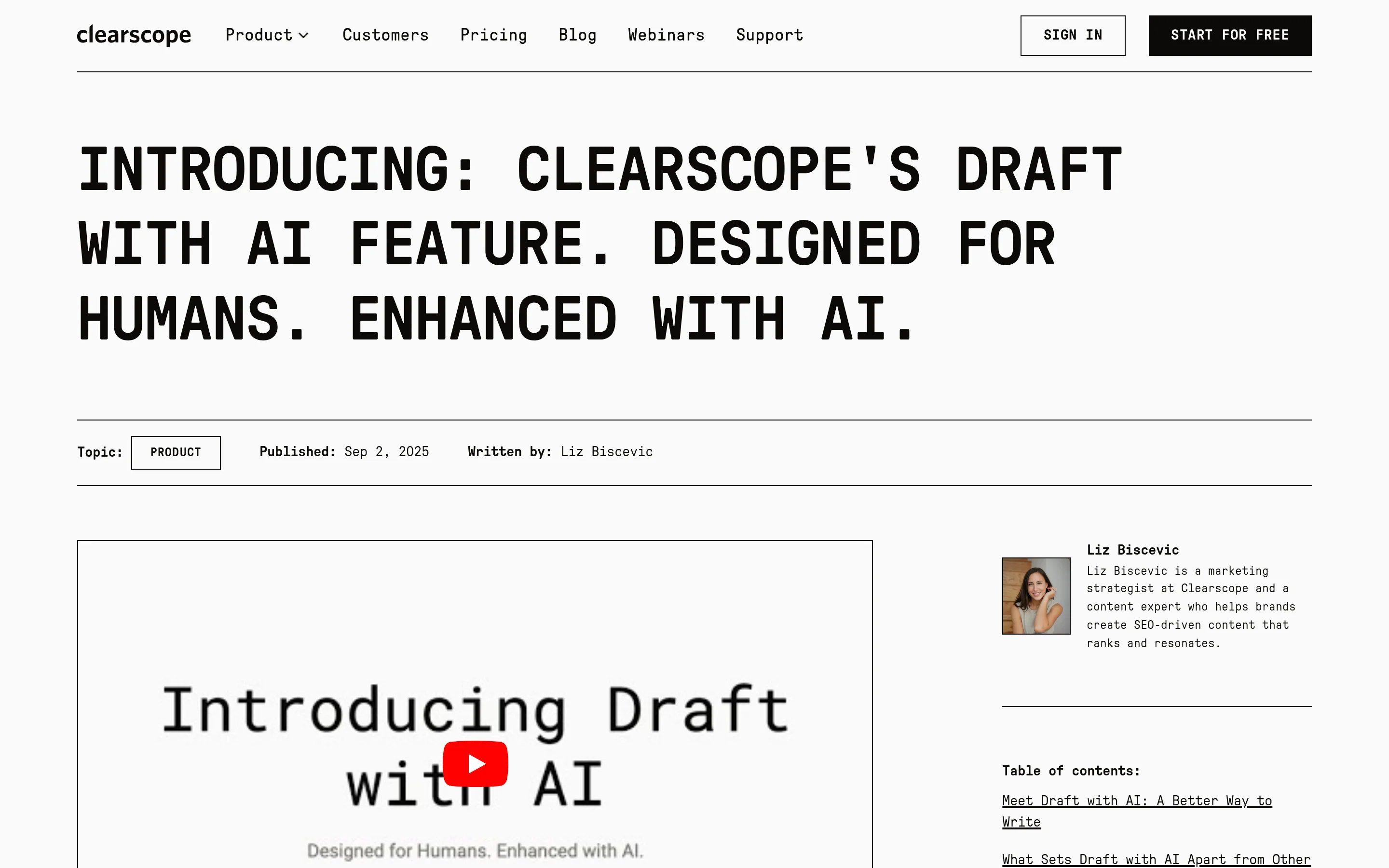 Clearscope AI Drafts interface