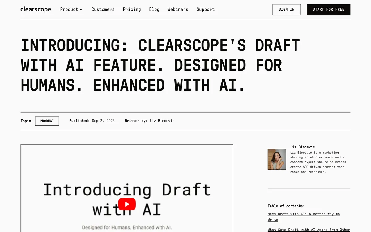 Clearscope AI Drafts interface