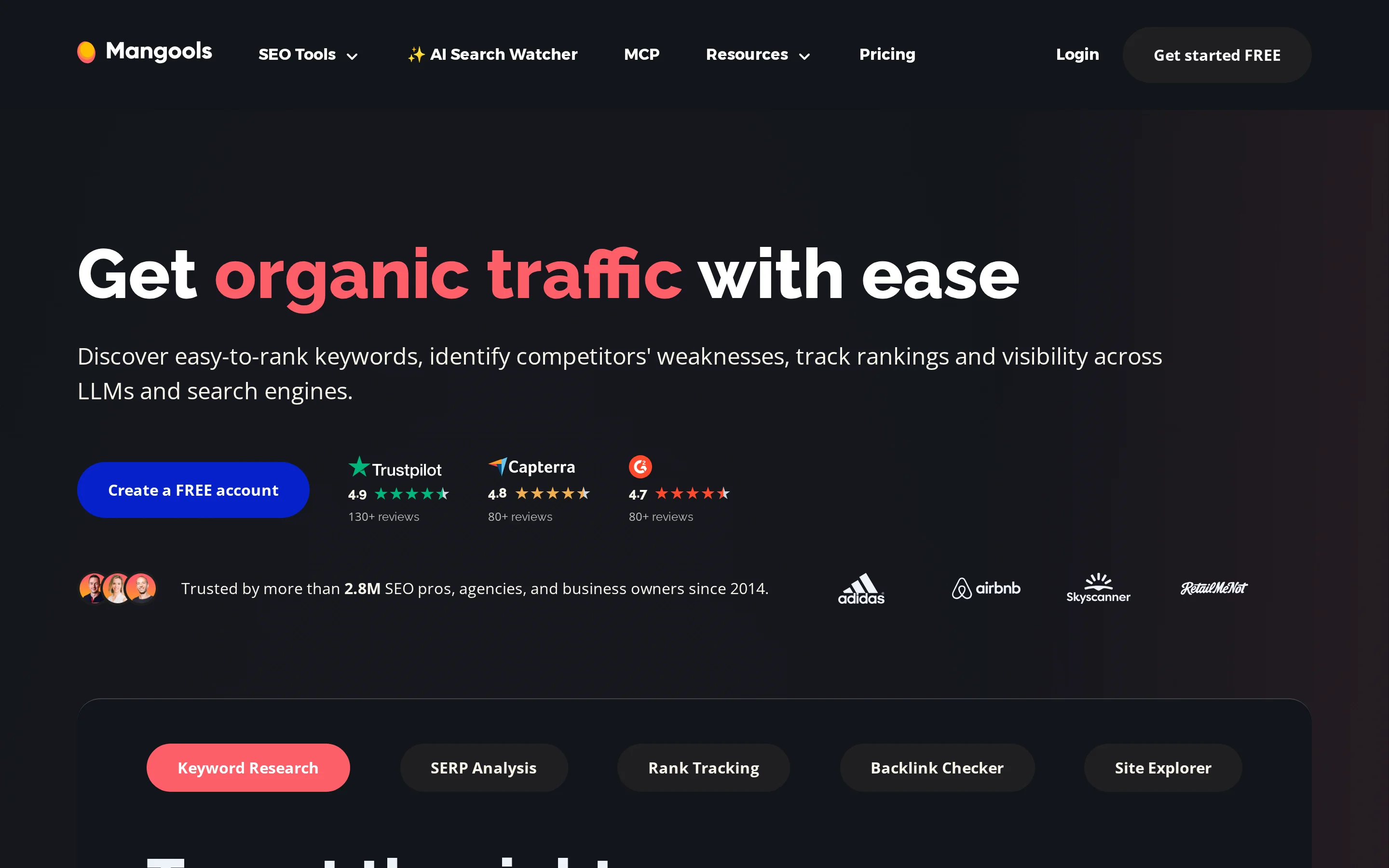 Mangools SEO suite with focused keyword research and rank tracking tools