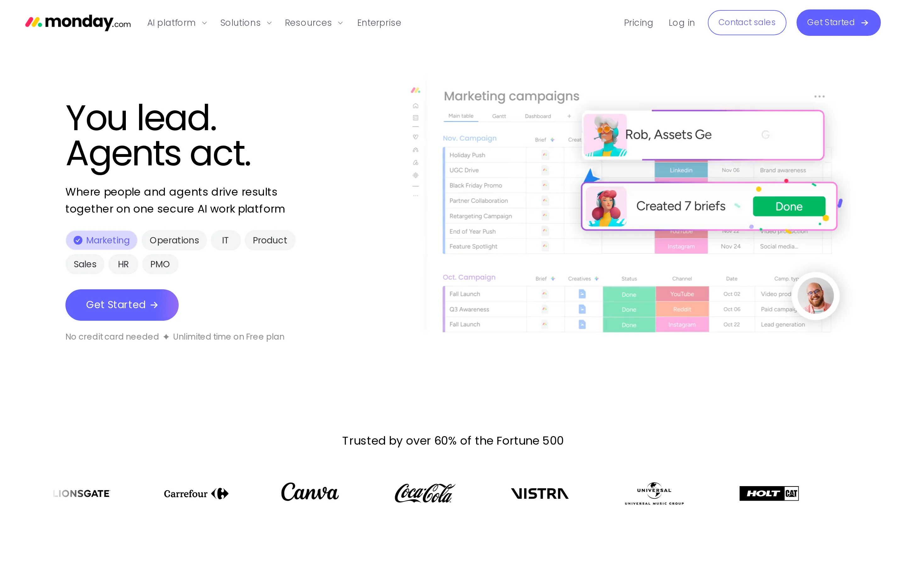 monday.com work OS interface showing customizable boards and dashboards