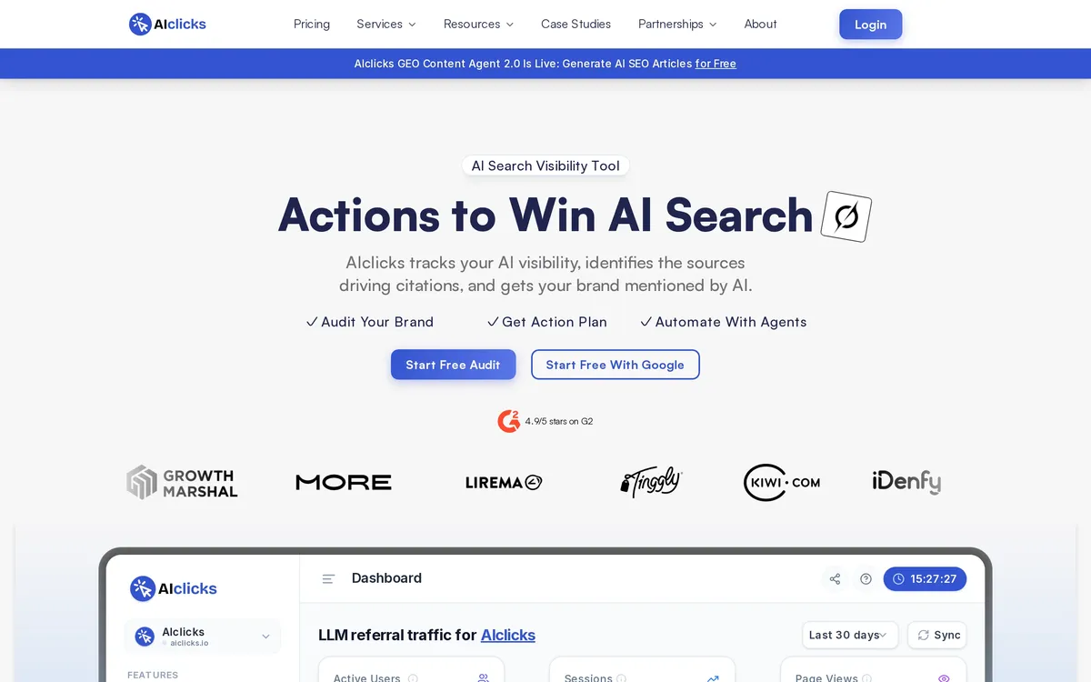 AIclicks dashboard for tracking AI-search mentions, citations, and visibility