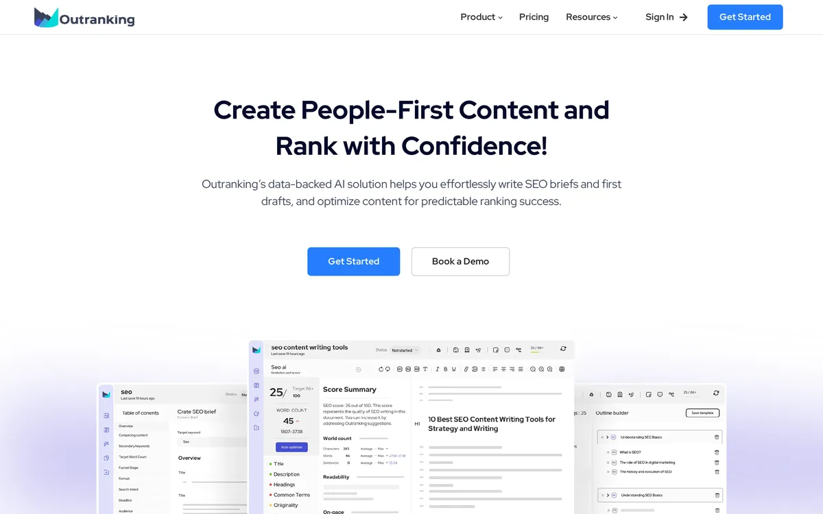 Outranking SERP research, brief building, and content optimization platform