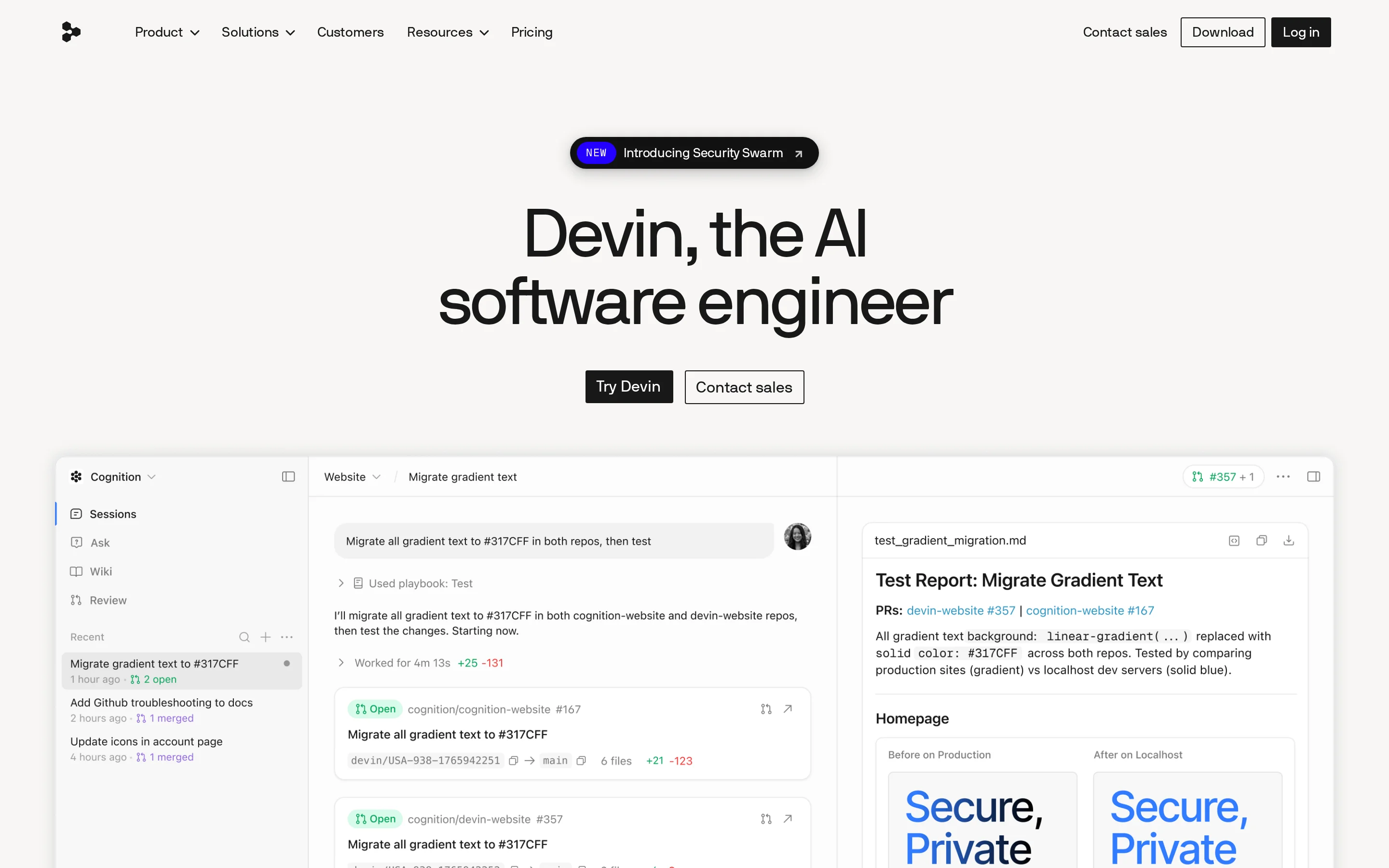 Devin homepage showing its AI software engineering agent