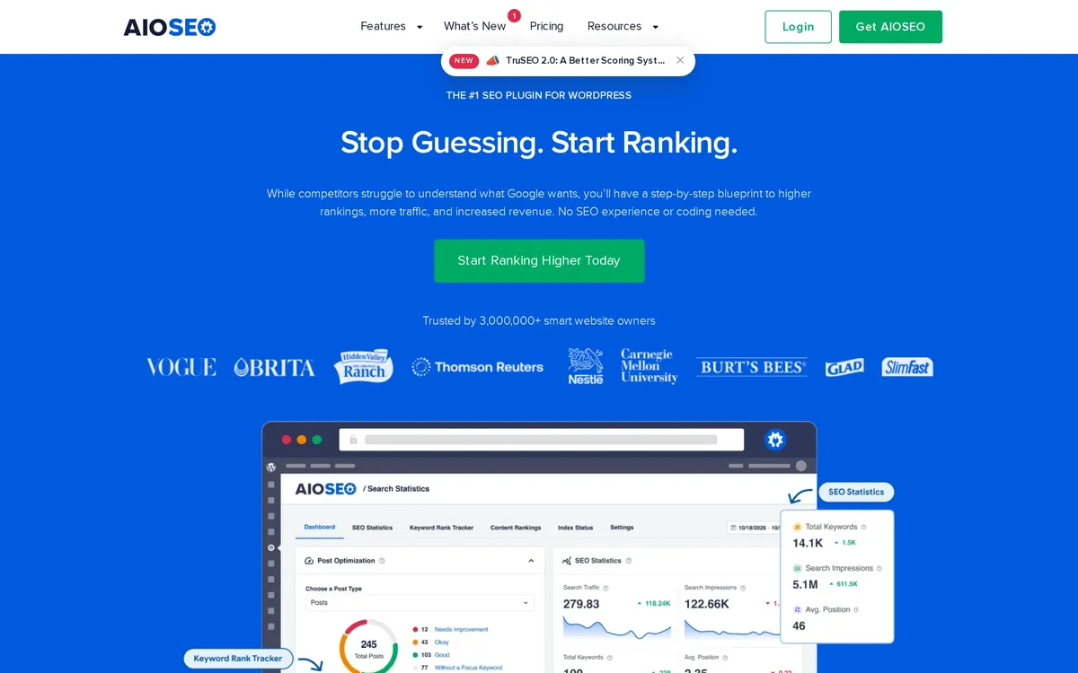 AIOSEO homepage hero presenting its WordPress SEO plugin
