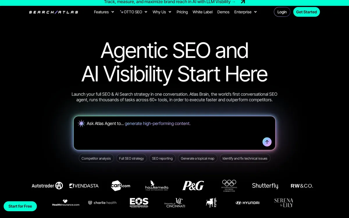 Search Atlas homepage or product view highlighting its all-in-one SEO platform