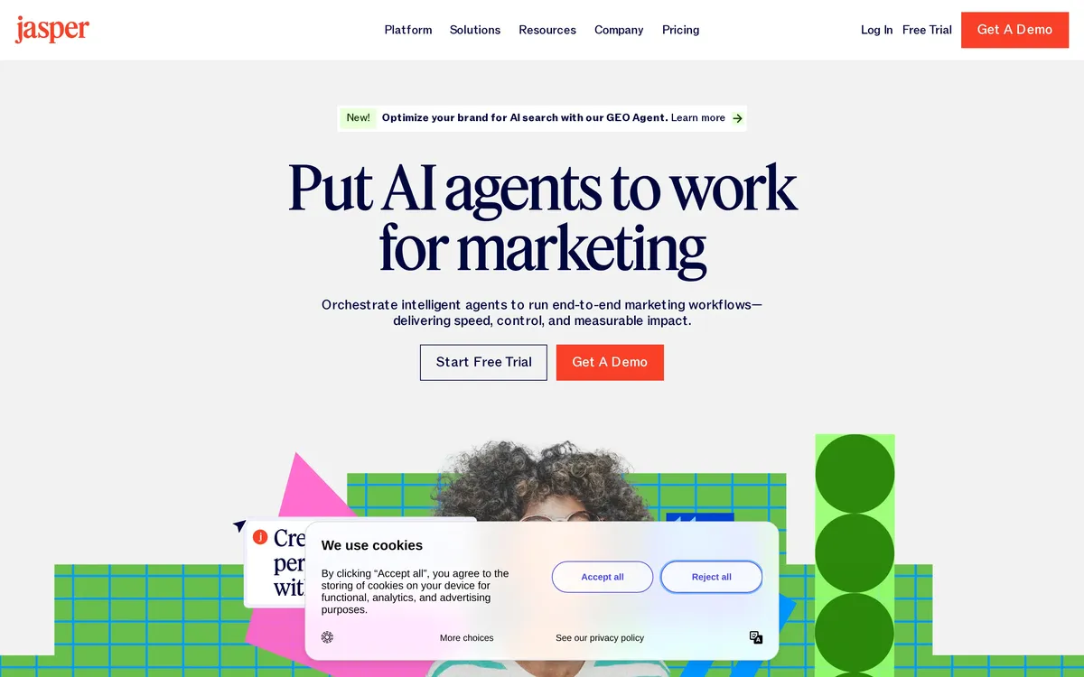 Jasper AI writing workspace for reusable campaign and multi-format marketing drafts