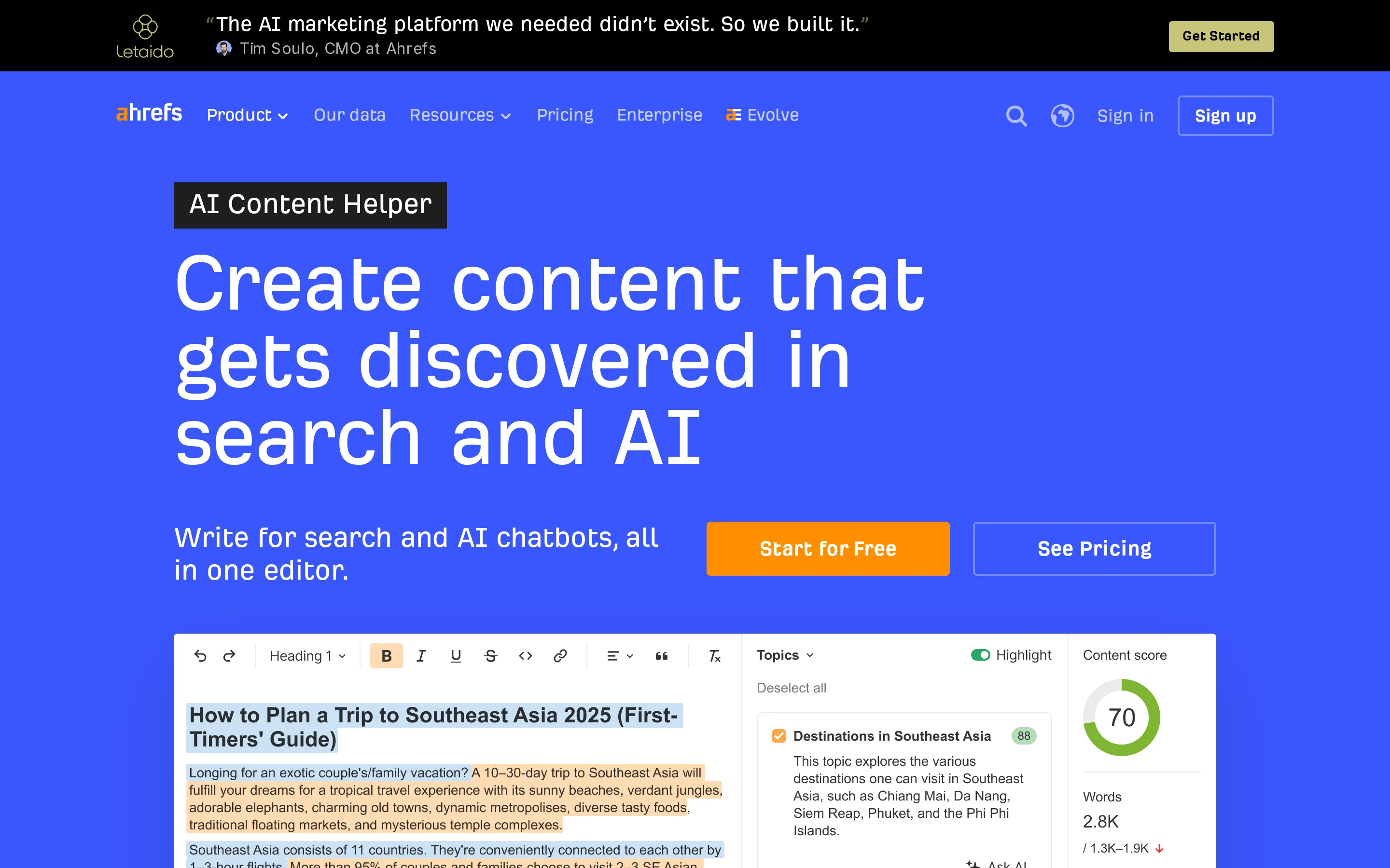Ahrefs AI Content Helper interface