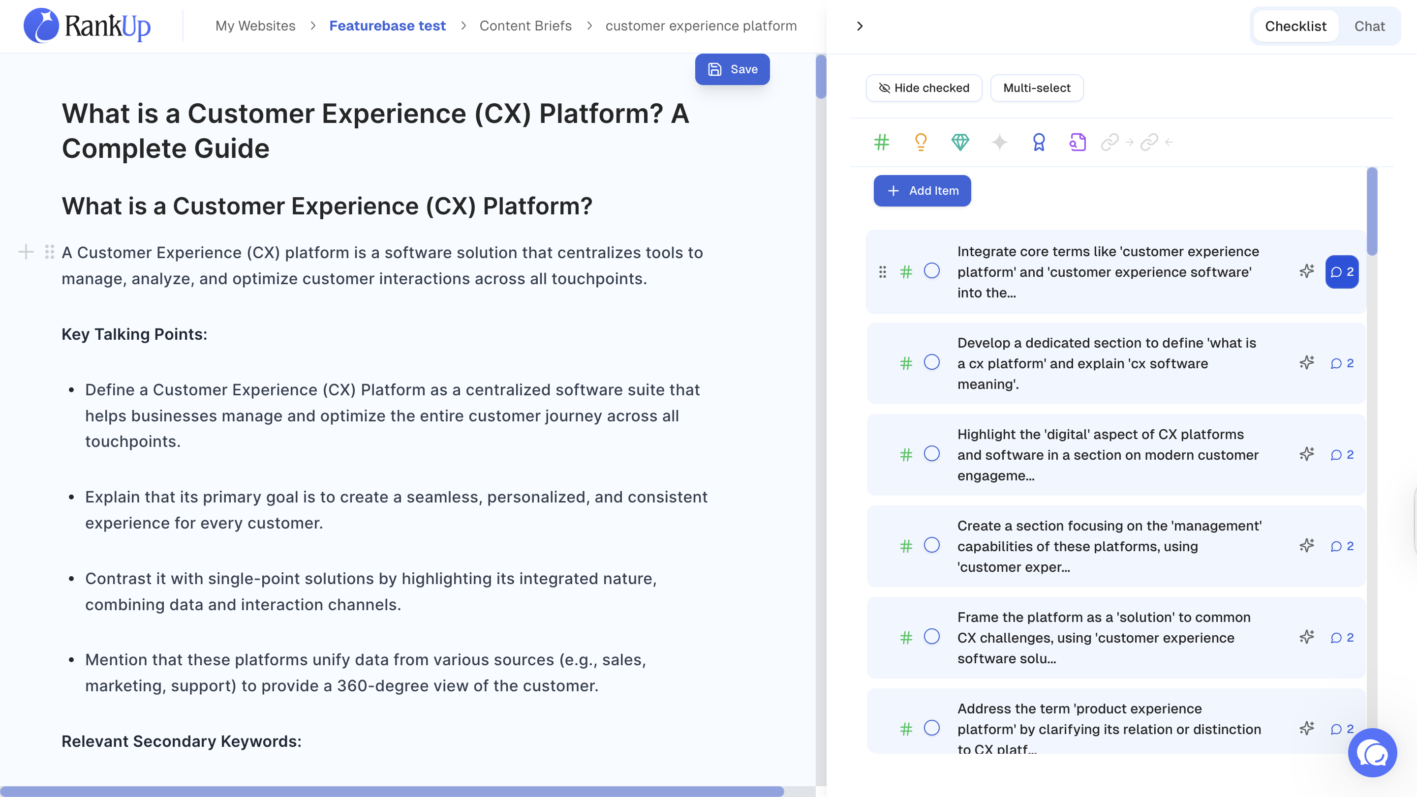 Content Briefs Feature - AI-powered content brief generation interface