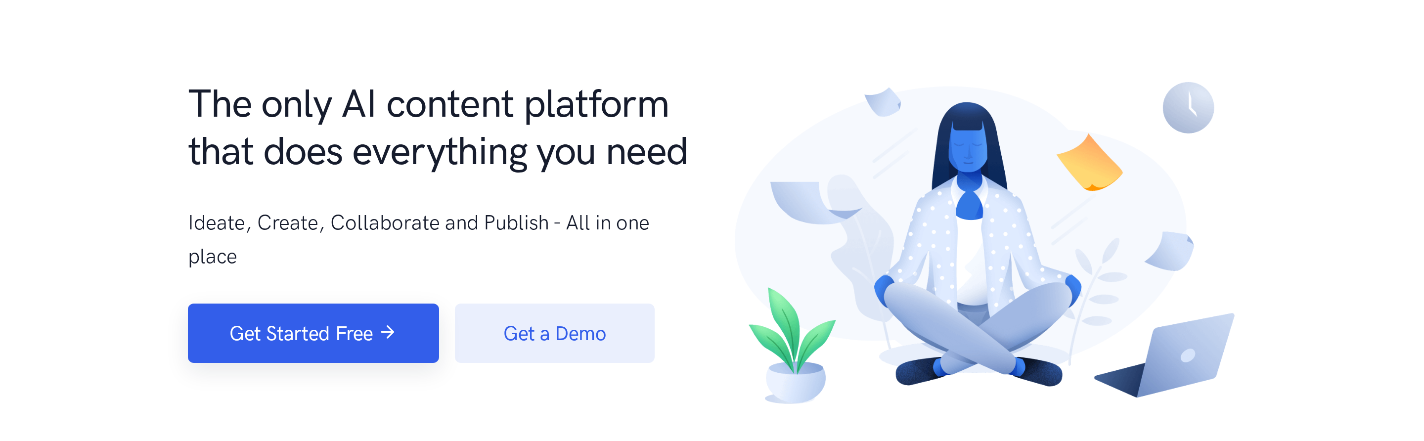 Narrato landing page hero showing AI content platform messaging and demo buttons
