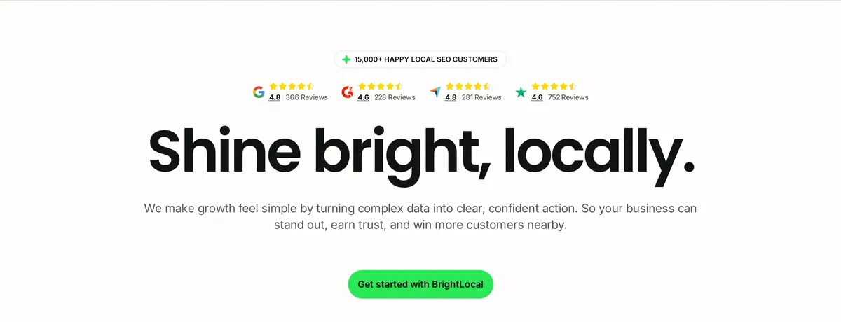 BrightLocal homepage positioning the platform around local SEO for multi-location businesses and agencies
