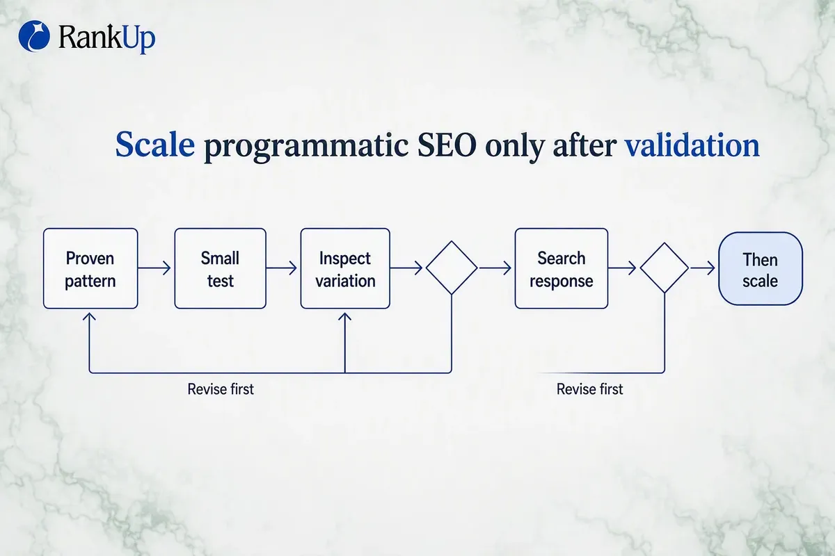 Gated programmatic scaling process: a proven repeatable proposition leads to a small reviewable test, an accuracy and mean...