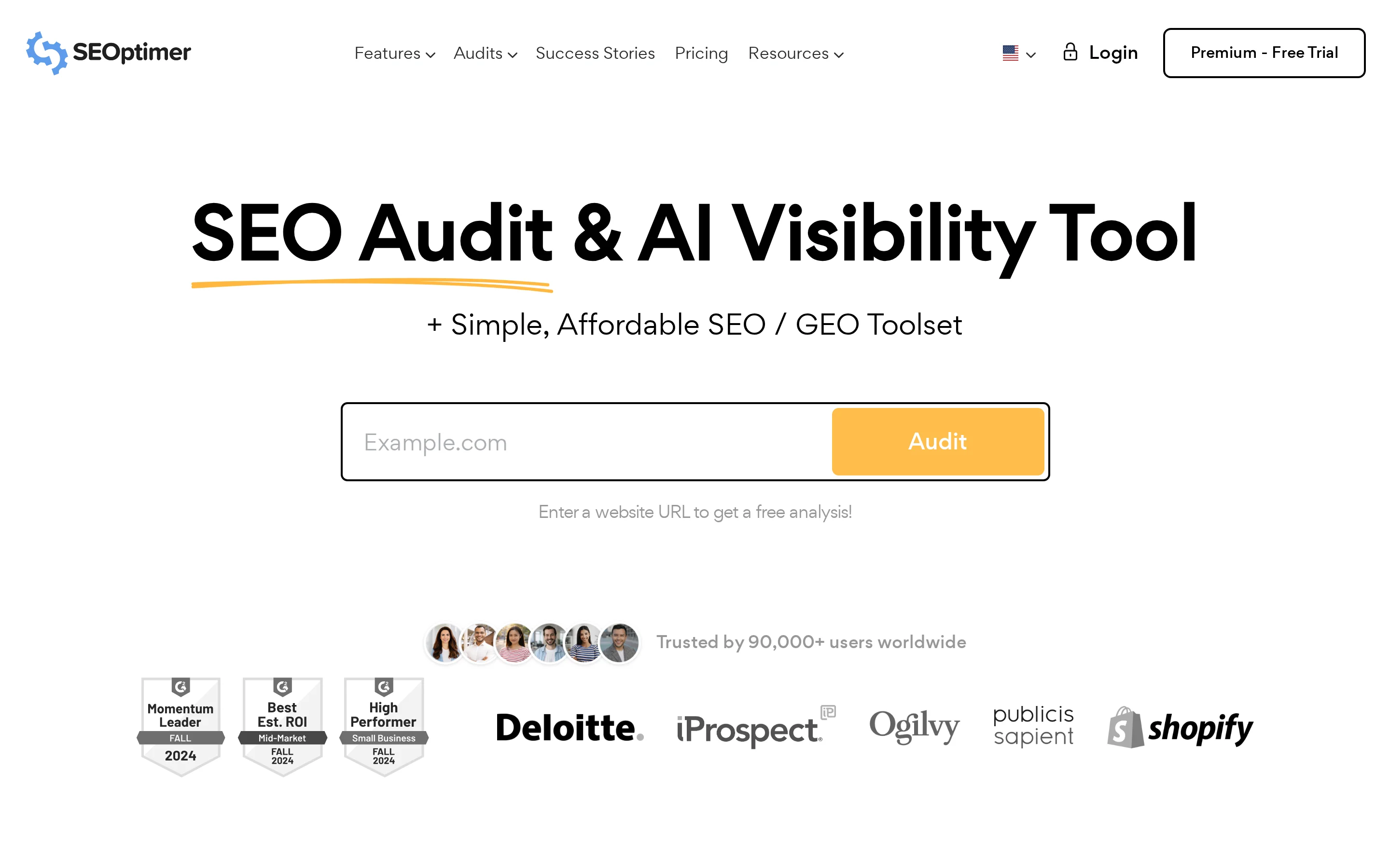 SEOptimer SEO Audit Tool interface for quick website checks and branded reports