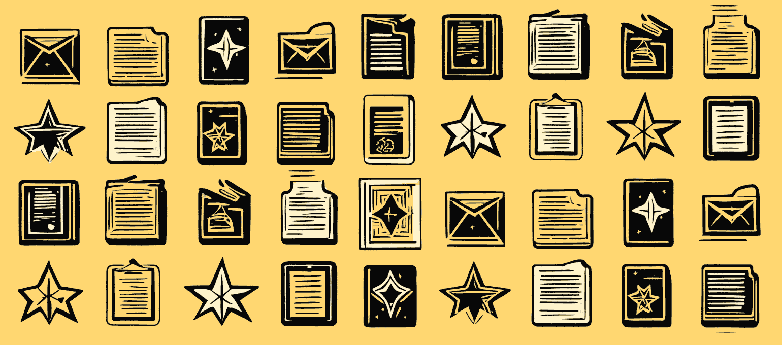 Collection of documents on yellow background