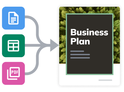 An illustration showing documents of different types becoming a professional business plan.