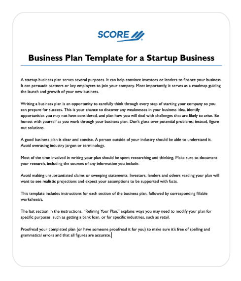 SCORE template example