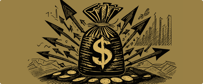 An illustration of a bag of money with arrows extending out in all directions, representing the various ways that an entrepreneur can acquire funding to run their business. An illustration of a bag of money with arrows extending out in all directions, representing the various ways that an entrepreneur can acquire funding to run their business.