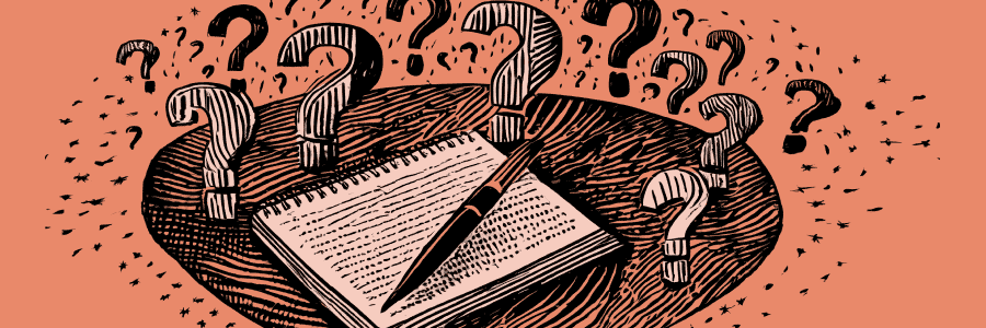 An illustration of an open notebook and pen surrounded by large question marks, all set against a peach-colored background. The image suggests contemplation and inquiry, aligning with the theme of understanding the importance of a business plan. An illustration of an open notebook and pen surrounded by large question marks, all set against a peach-colored background. The image suggests contemplation and inquiry, aligning with the theme of understanding the importance of a business plan.