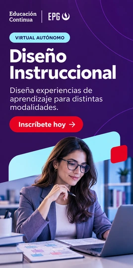 Profesional diseñando experiencias de aprendizaje digital para Diseño Instruccional.