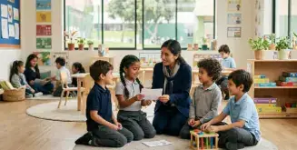 Alumna de la certificación UPC en salud mental escolar desarrollando actividades con sus alumnos.