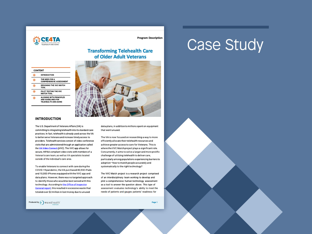Transforming Telehealth Care of Older Adult Veterans | West Health Mosaic