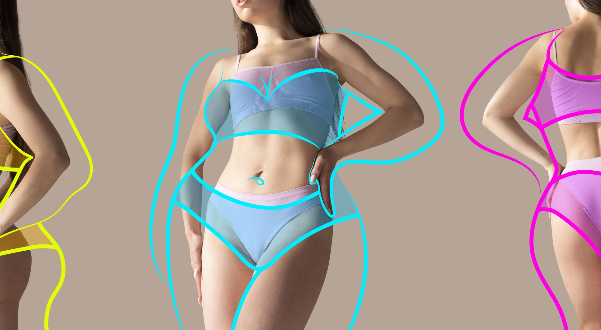 women stading in different angles to show before and after images of liposuction