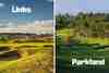 Parkland vs links golf course comparison – two contrasting course styles side by side.