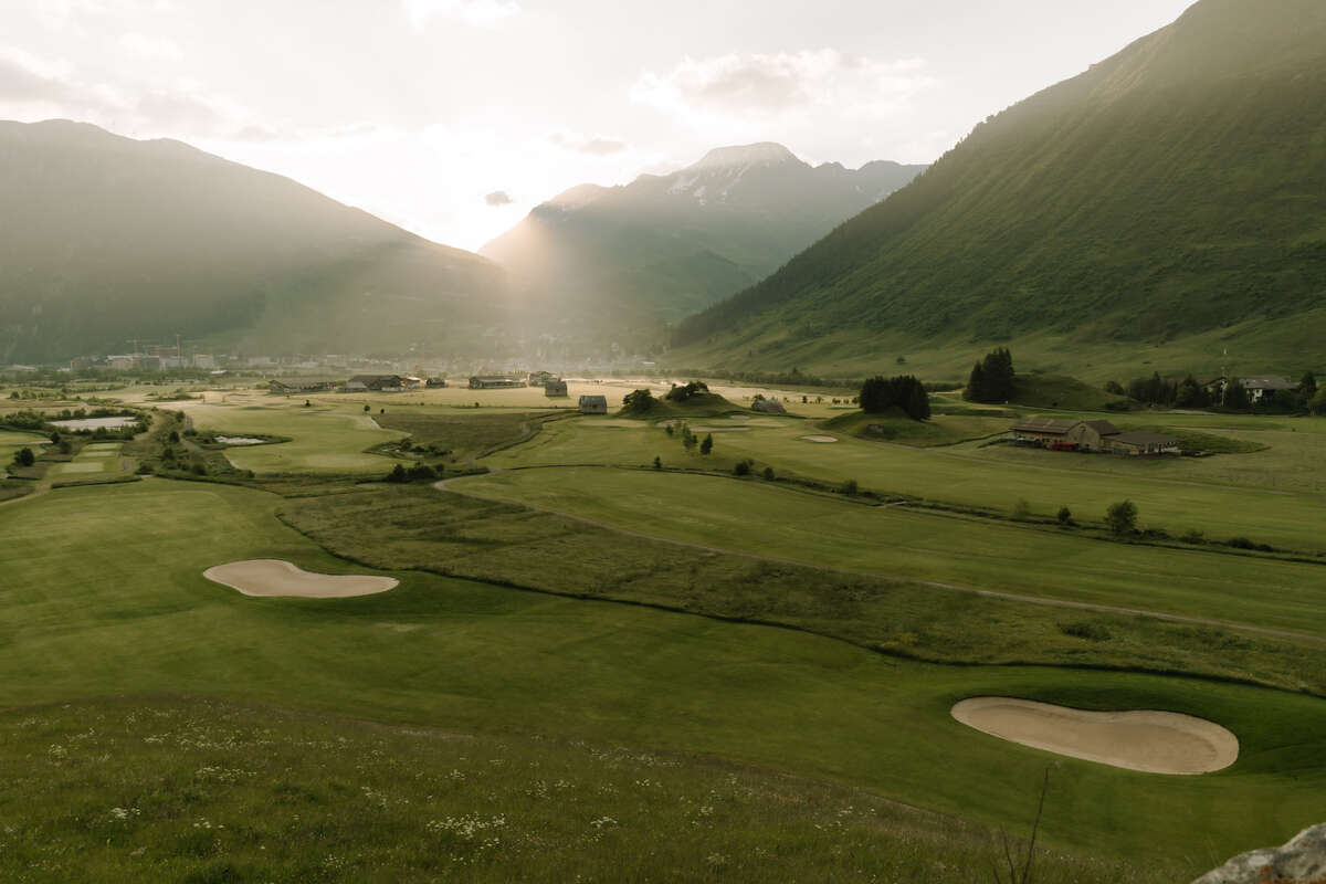 Alpine golf course in the Swiss mountains