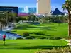 The golf course is located at the southern end of the Las Vegas Strip, a mere 10-minute taxi ride from the main strip hotels.
