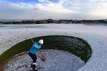Historic Scottish golf (St Andrews) course during winter .