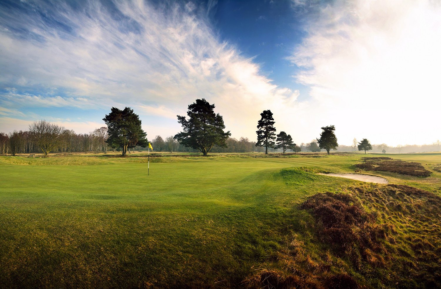 Heathland golf hole evoking Royal Worlington & Newmarket in England