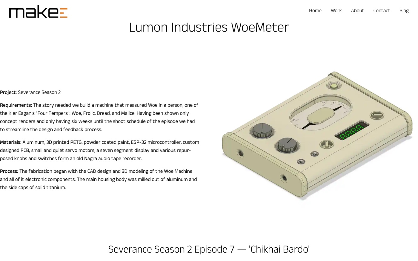 make3's Lumon Industries WoeMeter page, built on StoryPress