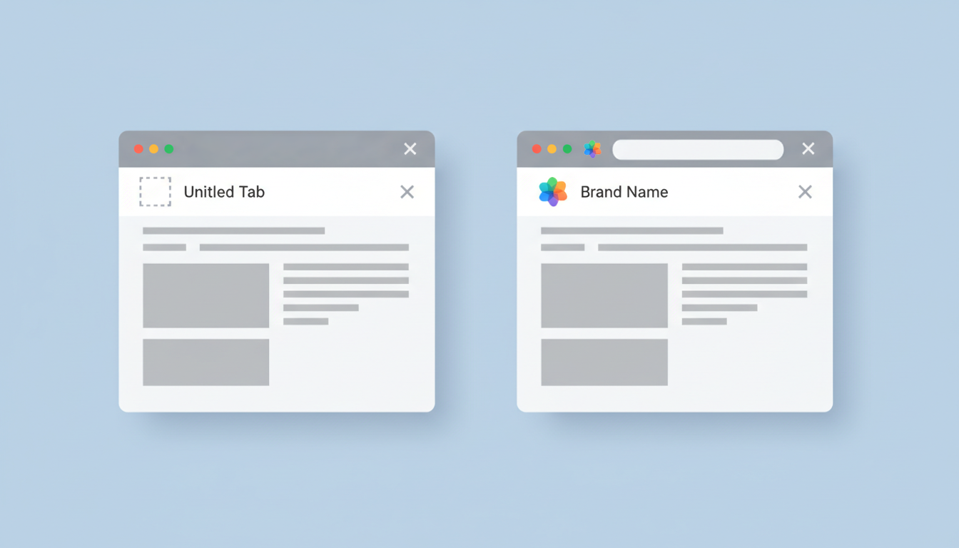 This image depicts two web browser windows. The one on the left is labeled "Untitled Tab", while the one on the right displays the "Brand Name" logo.