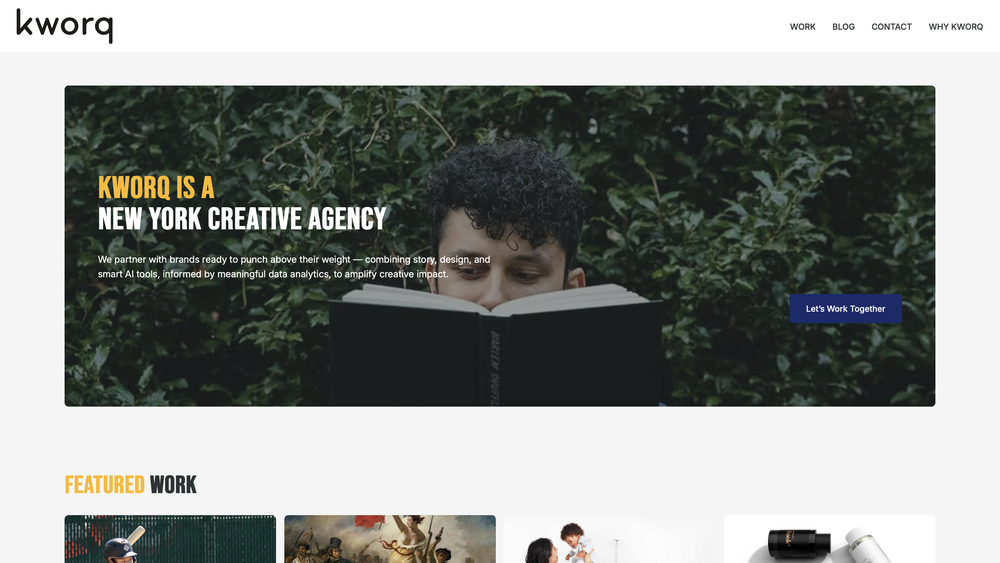Kworq website homepage for a New York creative agency