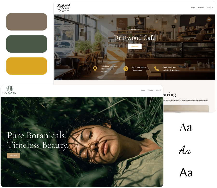 This image shows a woman resting peacefully in tall grass, with the text "Pure Botanicals. Timeless Beauty." highlighting the natural, botanical theme.