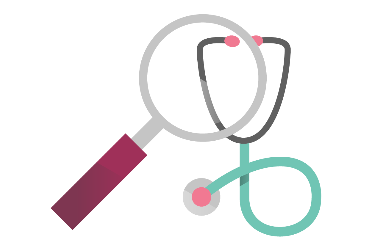 Magnifying glass and stethoscope