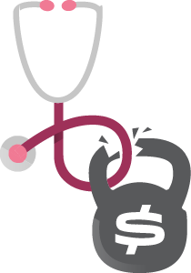 Stethoscope with a padlock with a dollar sign on it and padlock is breaking