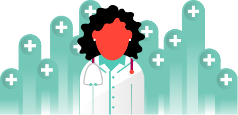 graphic of a doctor and plus signs representing the benefits of working with Weatherby Healthcare