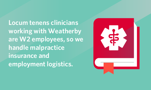 Graphic stating that NPs and PAs working with Weatherby are W2 employees