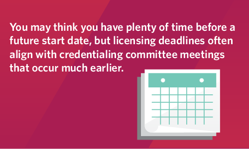 Graphic with tips about credentialing deadlines and meetings