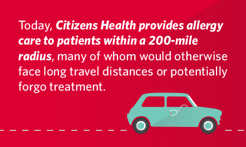Graphic stating that Citizens Health is offering allergy services thanks to Weatherby Healthcare