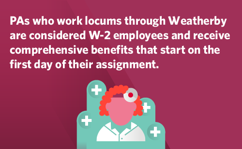 Graphic stating that PAs working locums with Weatherby are considered W2 employees