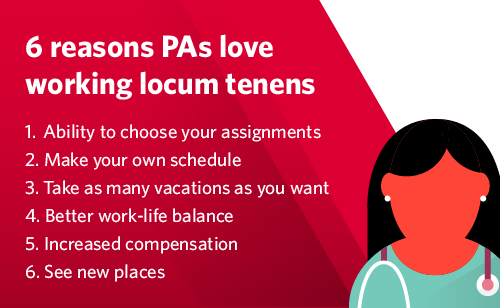 Graphic list of 6 reasons PAs love working locum tenens